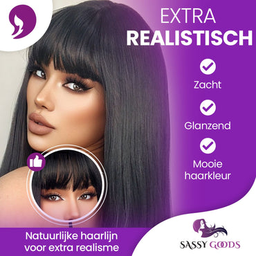 Zwarte Pruik met Pony Steil Pruik Sassy Goods 