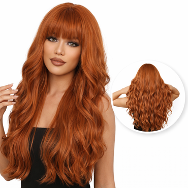 Koperen Pruik met Pony Lang Haar