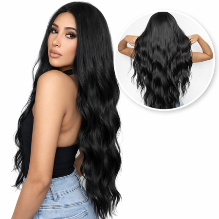 Zwarte Pruik Lang Golvend
