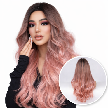 Roze Pruik - Pruiken Dames Lang Haar - Wig -  70 cm