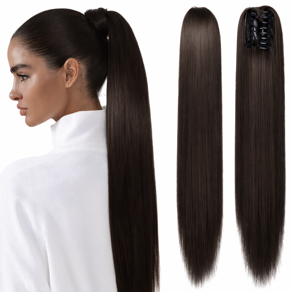 Donker bruine Clip in hair extensions Steil