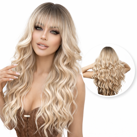 Blonde Pruik met Pony - Pruiken Dames - 65 cm