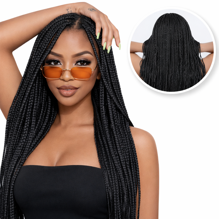 Luxe zwarte pruik met vlechten - braided wig - 76 cm