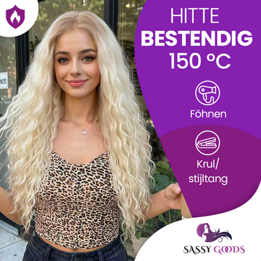 Luxe Pruik Lace Front Wig met Krullen Blond
