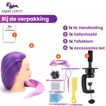 Purple Practice Head Hairdresser's Head with Tripod and Accessories - 75 cm