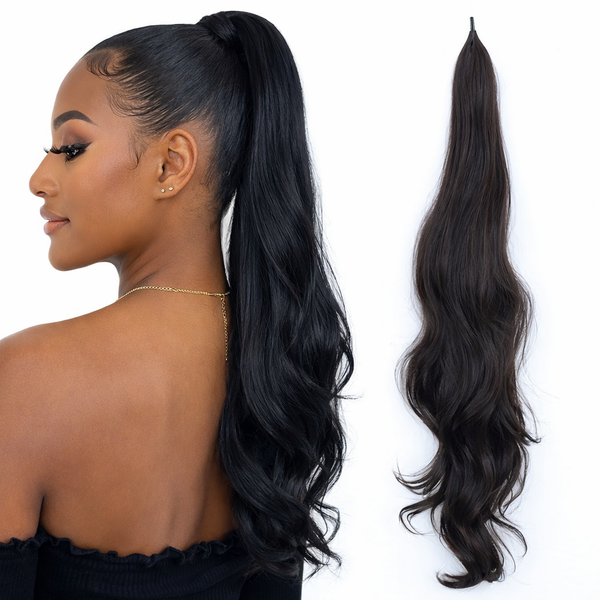 Zwarte ponytail hair extensions - 80 cm