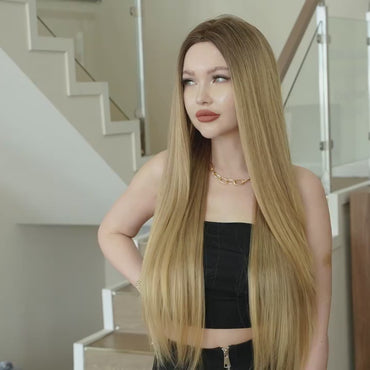 Donkerblonde Lange Pruik Steil - 85 cm