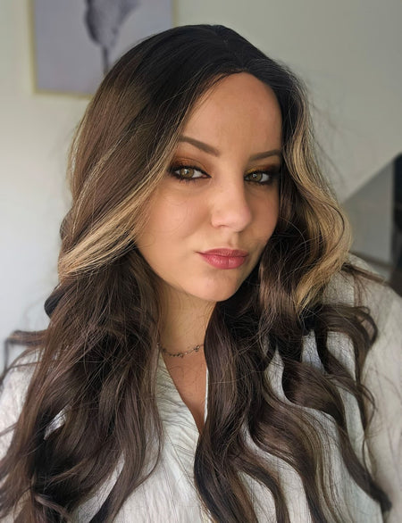 Luxe bruine pruik lace front wig met highlights