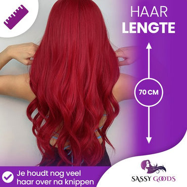 Rode pruik met lang golvend haar - 70 cm