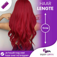 Rode pruik met lang golvend haar - 70 cm