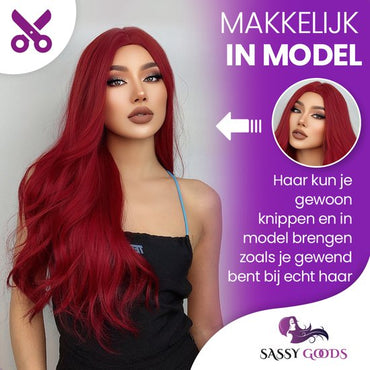 Rode pruik met lang golvend haar - 70 cm