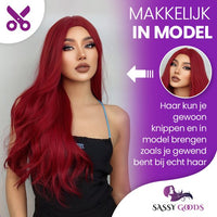 Rode pruik met lang golvend haar - 70 cm