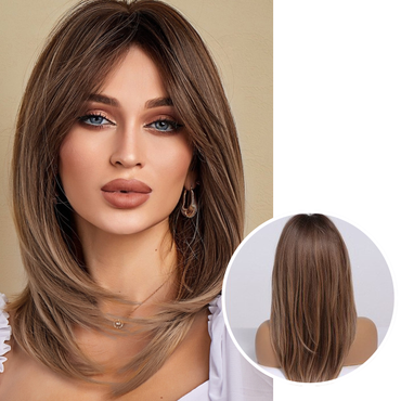 Braune Perücke mit Stufen - Perücken für Frauen Halblanges Haar - 50 cm
