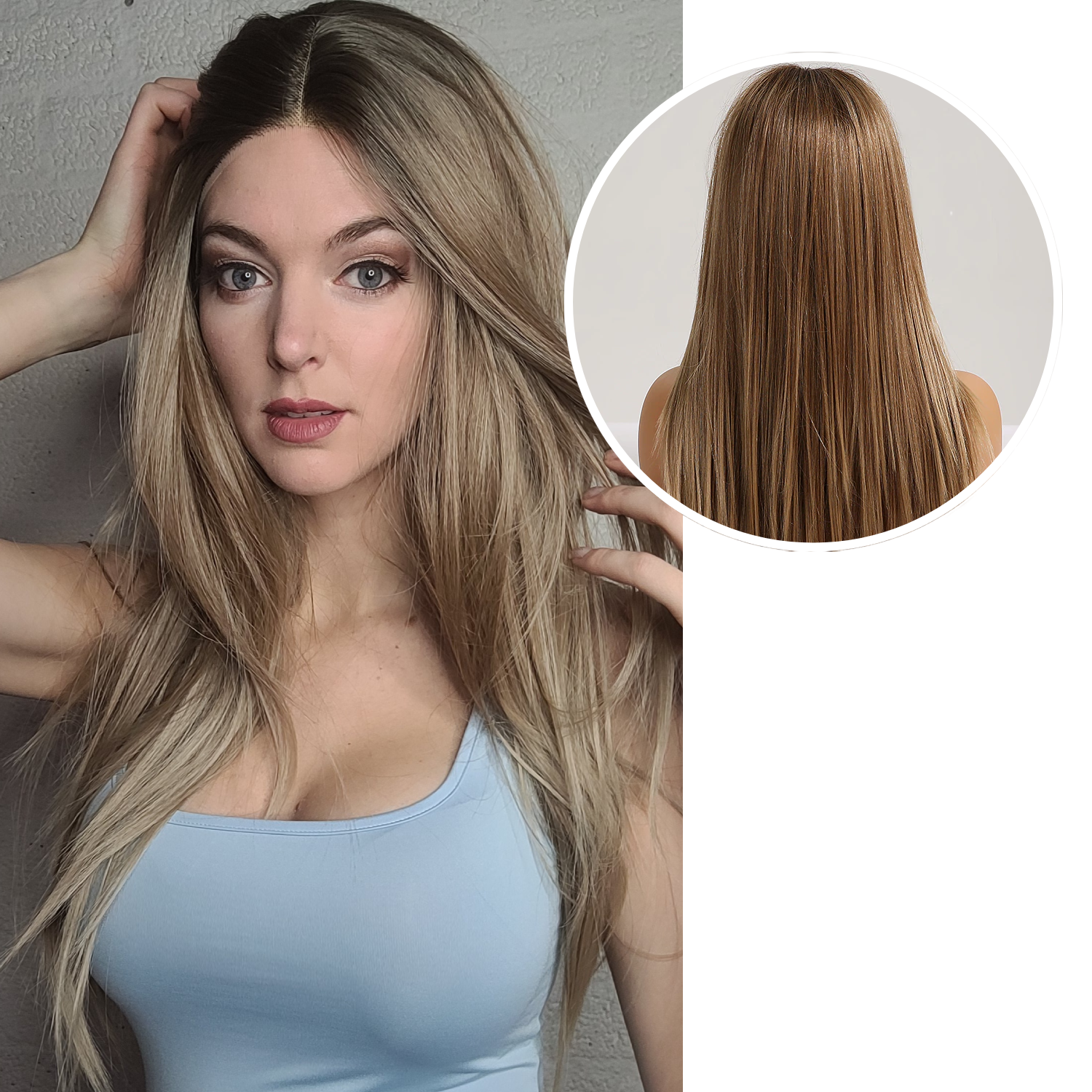 Luxe Lichtbruine Pruik Front Lace Wig - Steil haar - 65 cm