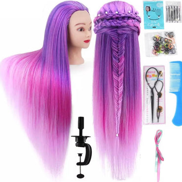 Purple Practice Head Hairdresser's Head with Tripod and Accessories - 75 cm