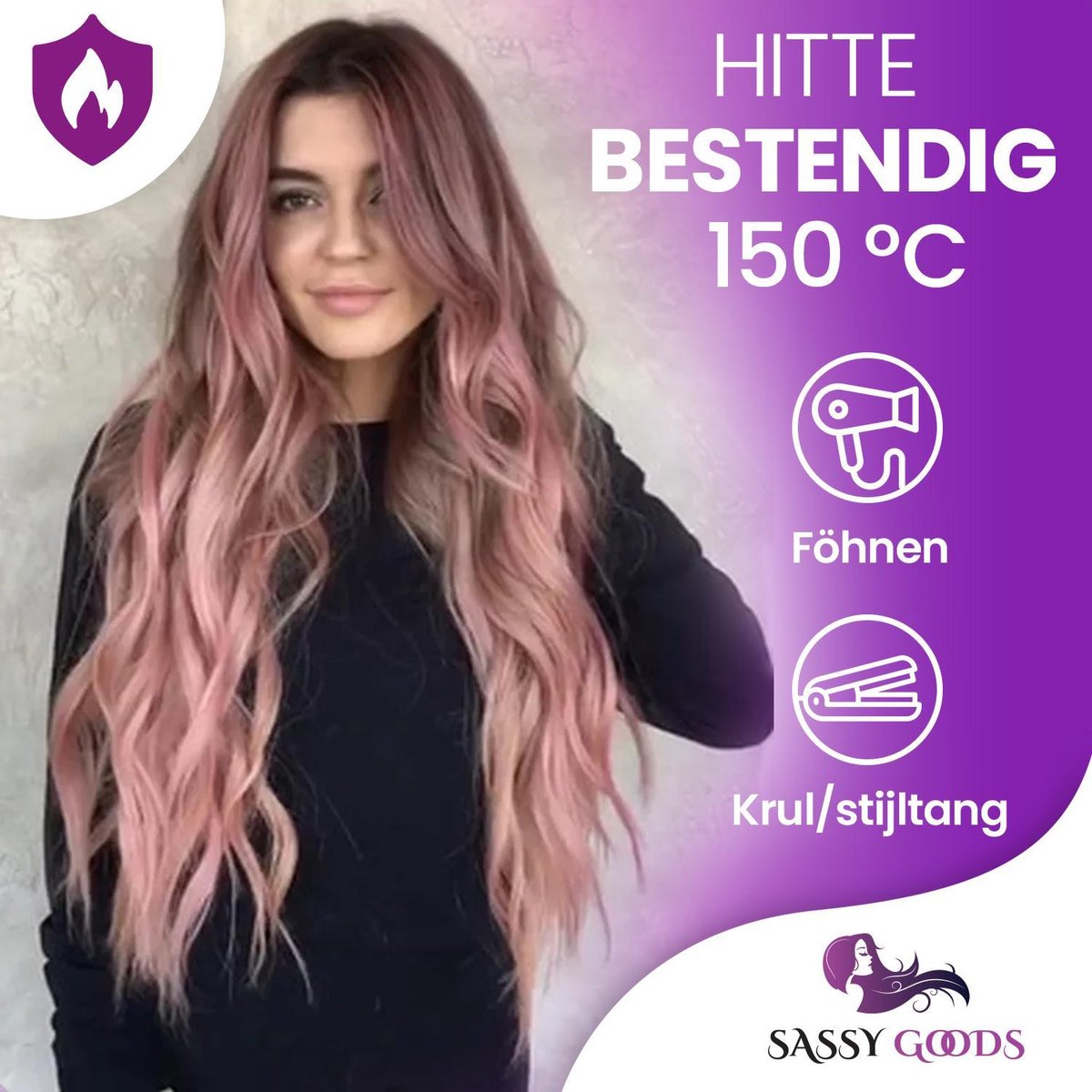 Roze Pruik - Pruiken Dames Lang Haar - Wig -  70 cm