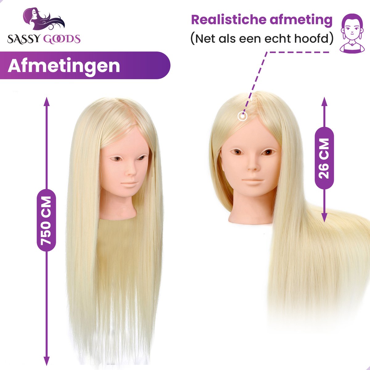 Practice Head Hairdresser's Doll Blonde 80% Human Hair with Tripod and Accessories - 60 cm