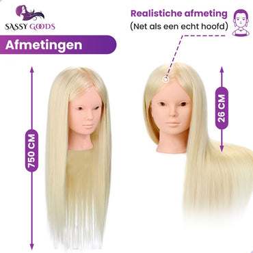Practice Head Hairdresser's Doll Blonde 80% Human Hair with Tripod and Accessories - 60 cm