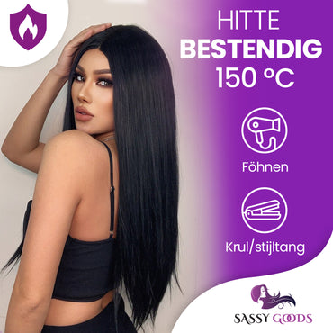 Luxe Zwarte Pruik Front Lace Wig - Steil - 60-65 cm