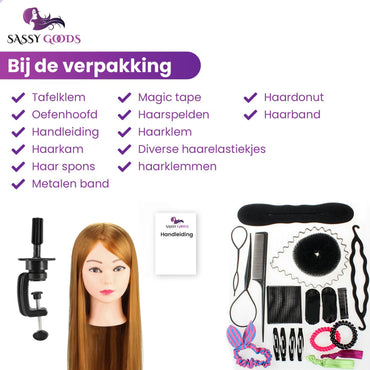 PRE ORDER Practice Head Hairdressing Head with Tripod & Styling Accessories - Golden Brown Hair - 70 cm