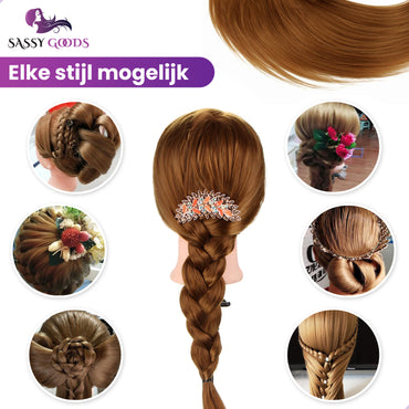 Practice Head Hairdresser's Doll 80% Human Hair with Tripod and Accessories - 60 cm