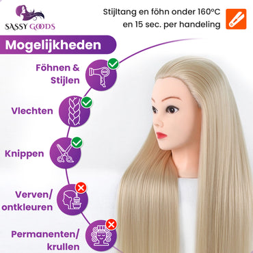 Blond Practice Head Hairdresser's Head with Tripod and Accessories - 70 cm