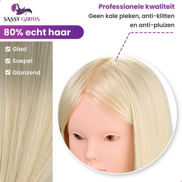 Oefenhoofd Kapperspop Blond 80% Echt Haar -  Föhnen, Stylen & Krullen met Styl- en Krultang mogelijk