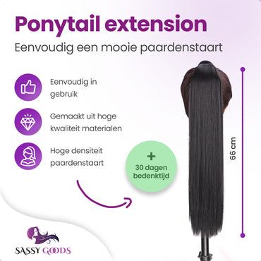 PRE ORDER Ponytail Extensions Black Long Hair - Ponytail 65 cm