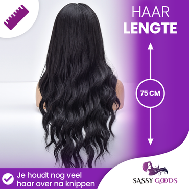 Zwarte Pruik - Sassy Goods Pruiken Dames Lang Haar - Wig - Zwart - 75 cm