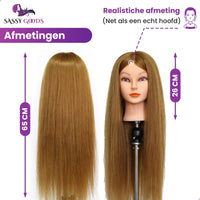 Oefenhoofd Kappershoofd 90% Echt Haar Bruin Oefenhoofd Sassy Goods 