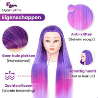 Paars Oefenhoofd met Statief en Accessoires - 75 cm - Sassy Goods